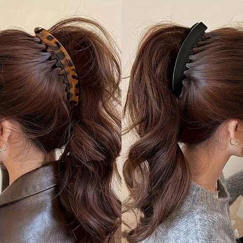 3pcs large hair clips with comb anti slip vertical banana clips for women ponytail thick hair gray leopard hairpins for braids updos styling daily formal occasions