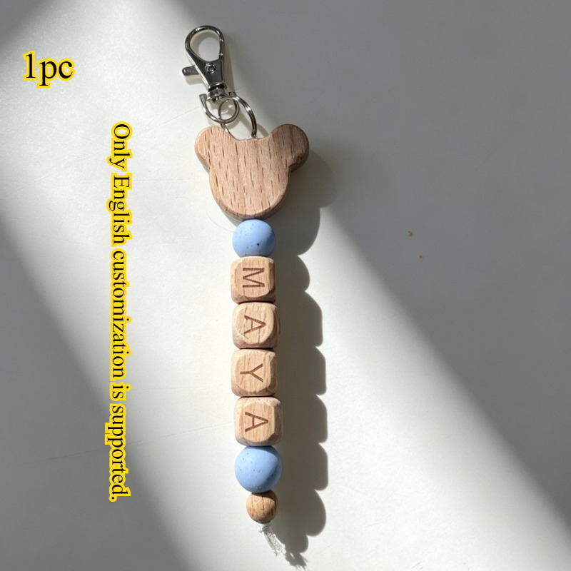 TEMU Custom Wooden Name Keychain, Customize Text And Name, Beads With Wooden Letter Beads, Unique Creative Gift, Gift For Family, , Father's Day,