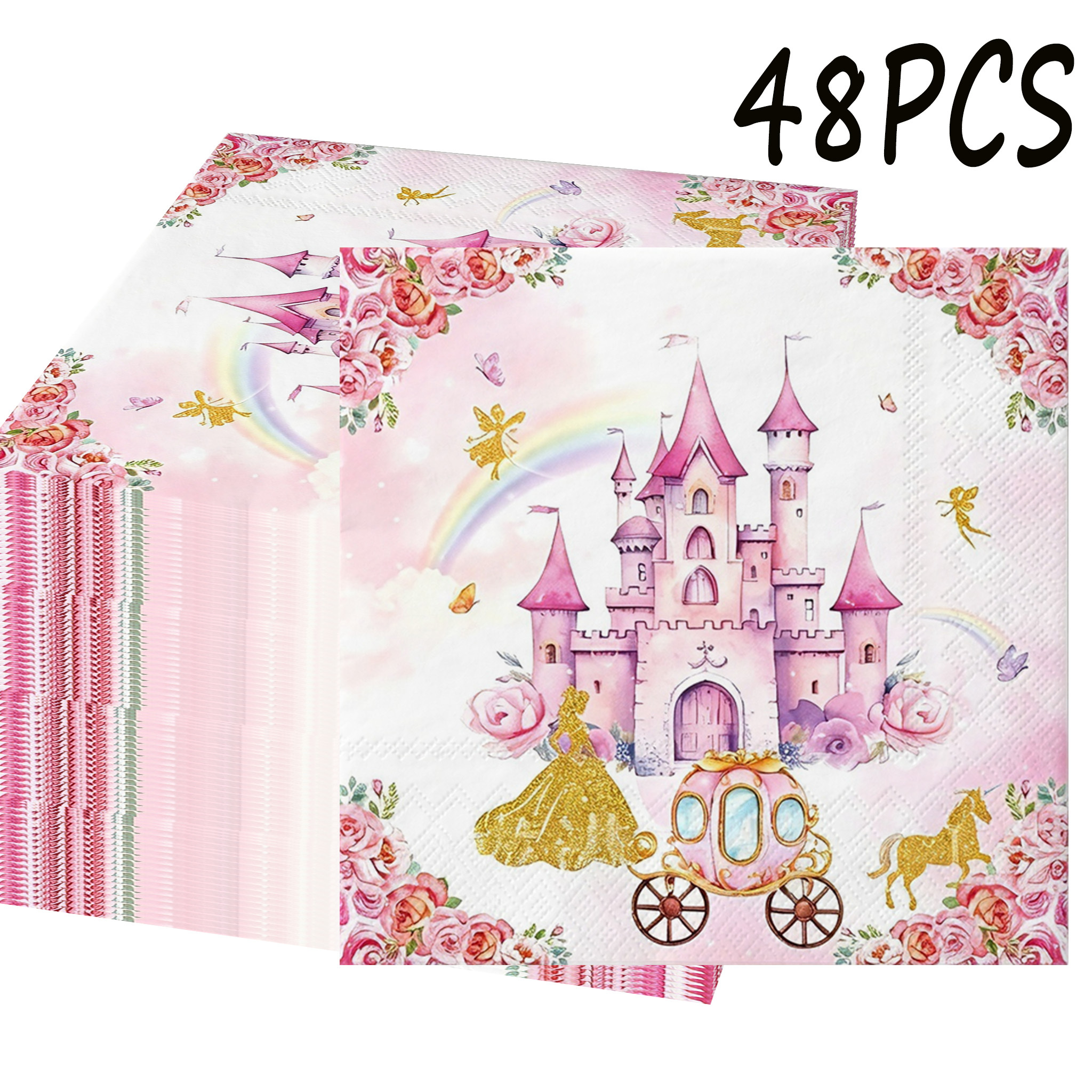 TEMU /72/96/pcs Castle Carriage Theme Party Napkins, Disposable Themed Napkins, Disposable Paper Towels Suitable For Decorative Themed Parties,