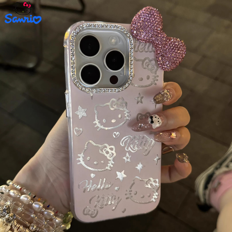 Cute Cartoon Kawaii Cat 3D Diamond Bow Suitable for Iphone 15 Pro Max Phone Case, New Iphone 14 Acrylic Design, Creative Drop-Resistant Protective Cover for Iphone 12