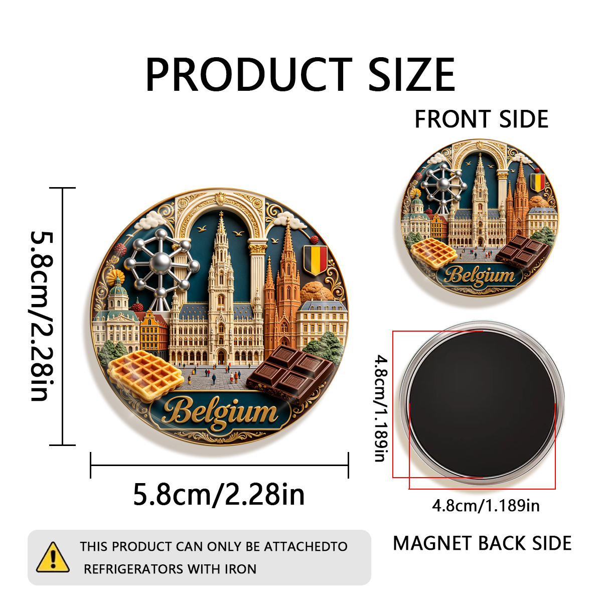 TEMU 1pc 2d Flat Belgium Durable Round Fridge Magnet, Suitable For To Refrigerators, Whiteboards, Handicrafts, Photos, Stickers, Postcards, Tools,