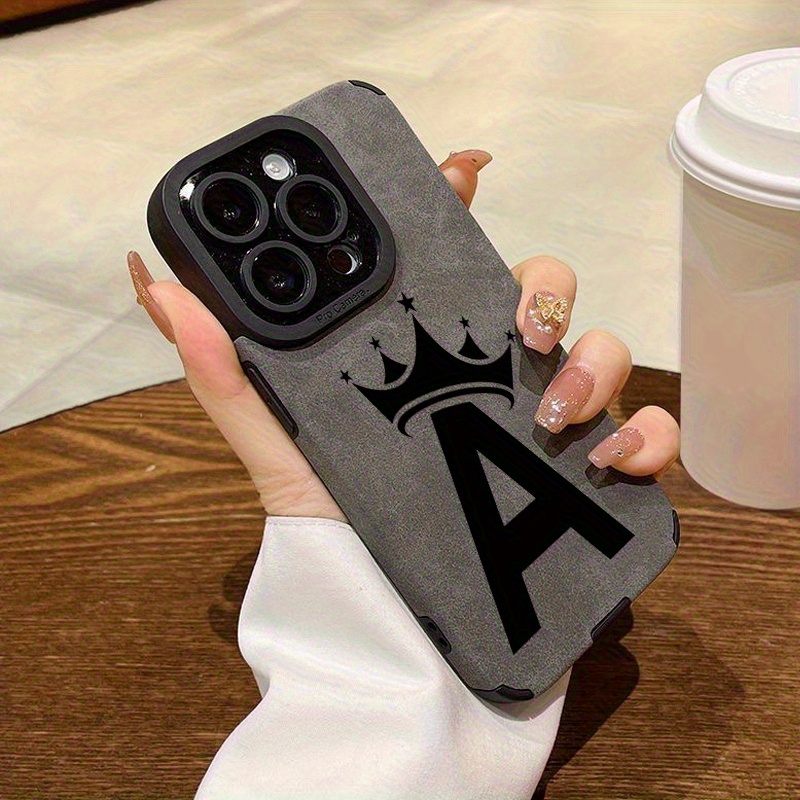 TEMU Crown Letter A Pattern, Shockproof And Durable, Stylish Design, Tpu Protective Case, Synthetic Leather Phone Cover Suitable For Iphone 16, 15,