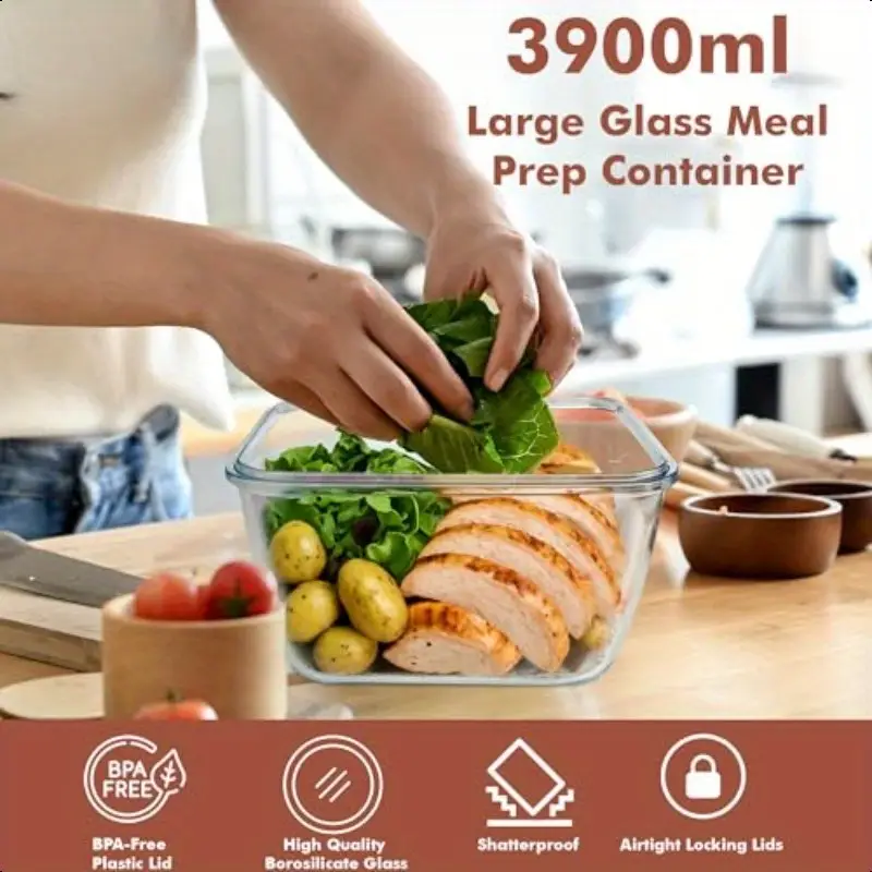 17 cup 132oz 3900ml large glass food storage containers with snap lock lids bpa free leakproof airtight microwave oven safe borosilicate glass containers for roasting turkey meal prep baking reusable lunch containers sleek kitchenware sturdy construction healthconscious modern kitchenware durable kitchenware busy professionals Product details 5