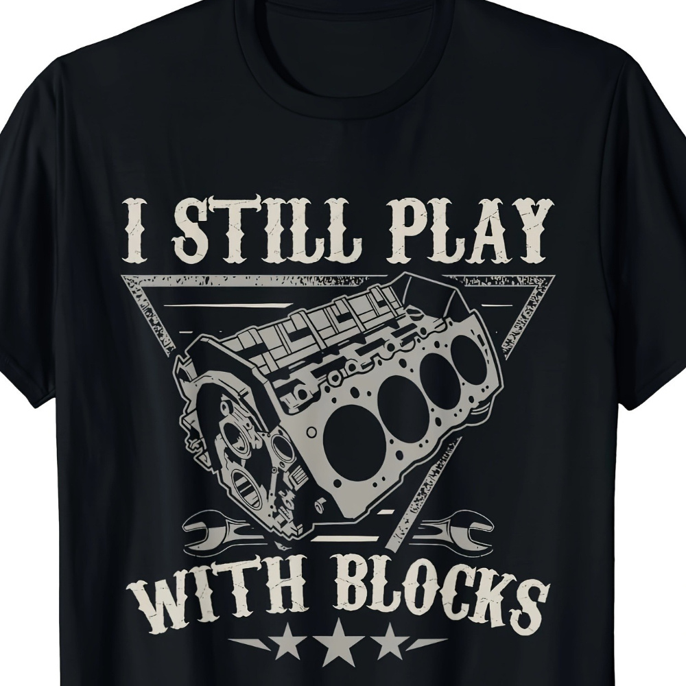 

Play With Building Blocks Men' Trend Shirt 180g Heavy Sided Printed Crewneck Short-sleeve T-shirt Christmas Birthday Gift For Summer And Fall