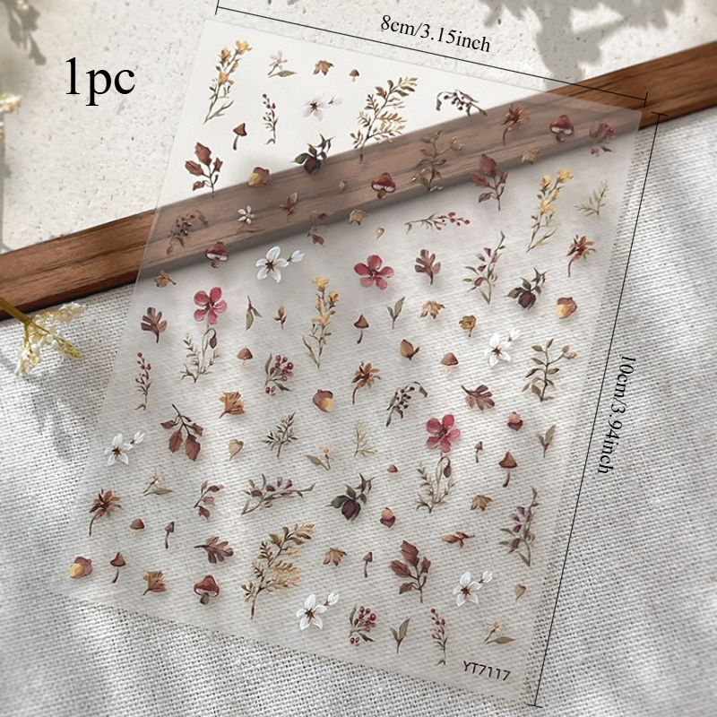 1pc Autumn-themed Watercolor Dried Leaves And Flowers Nail Sticker | Embossed, Self-adhesive, Polypropylene, Suitable For Nail Art Enthusiasts