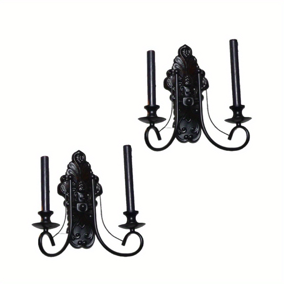 Image of Vintage Wall Holder For Candles, Black Metal Wall Candle Holder, Candle Holder For Wall Mounting, Gothic Hanging Wall Candle Holder Decoration (set Of 2)