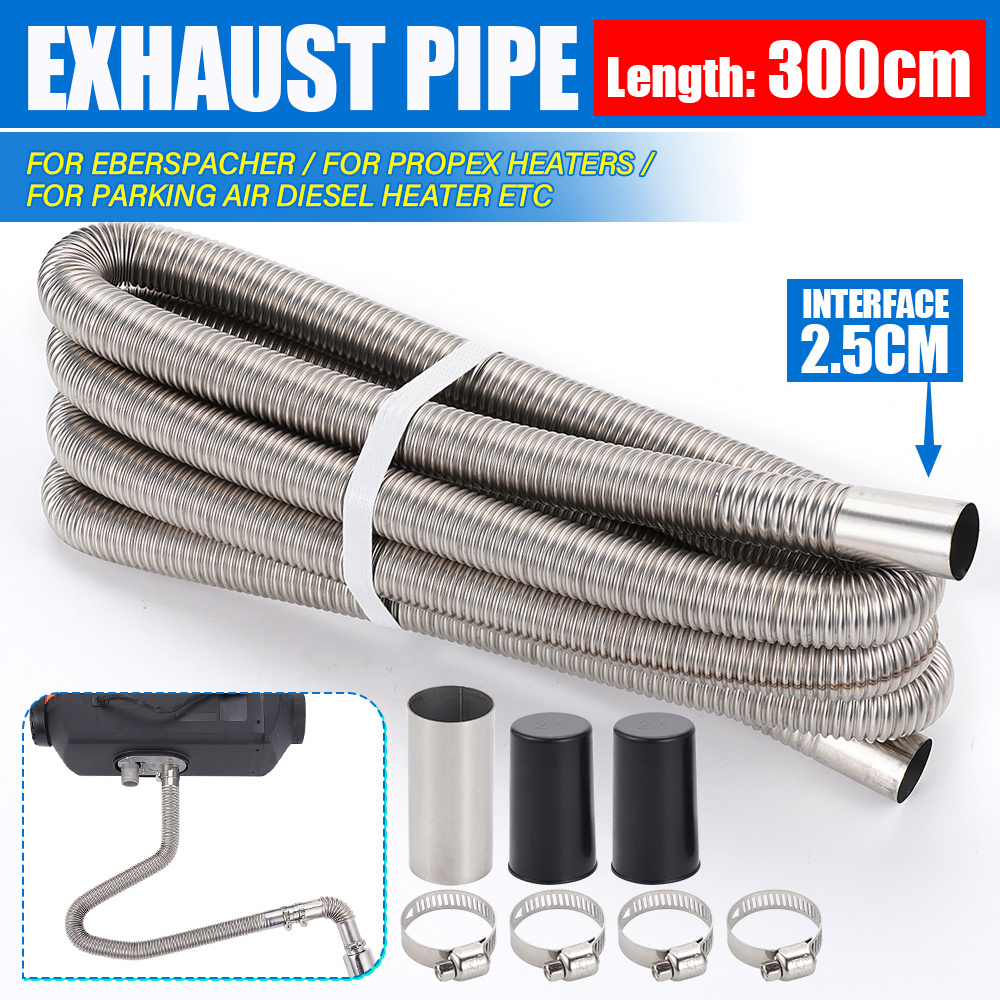 TEMU A Set Of 24mm Connector And 300cm Hose Heater, Made Of Stainless Steel Material, With Clamp And Cover, Accessories For Car Air Parking Heater