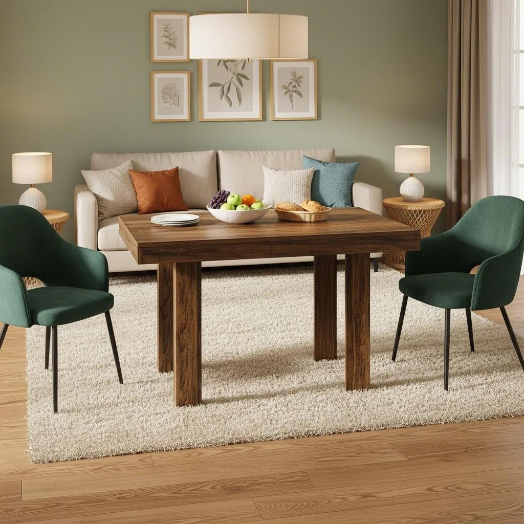 " Square Dining Table For 4, Small Kitchen Table With Shelf Storage, Compact Dining Room Furniture For Apartments, Offices, Living Rooms, Restaurants, Brown