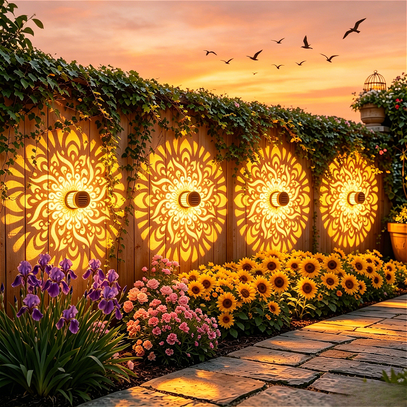TEMU 4pcs Set (4 Solar Bulbs + 4 Wrought Iron Shades) Solar Mandala Lamp, Available In Colorful Light/warm Light, Decor Outdoor Courtyard Exterior