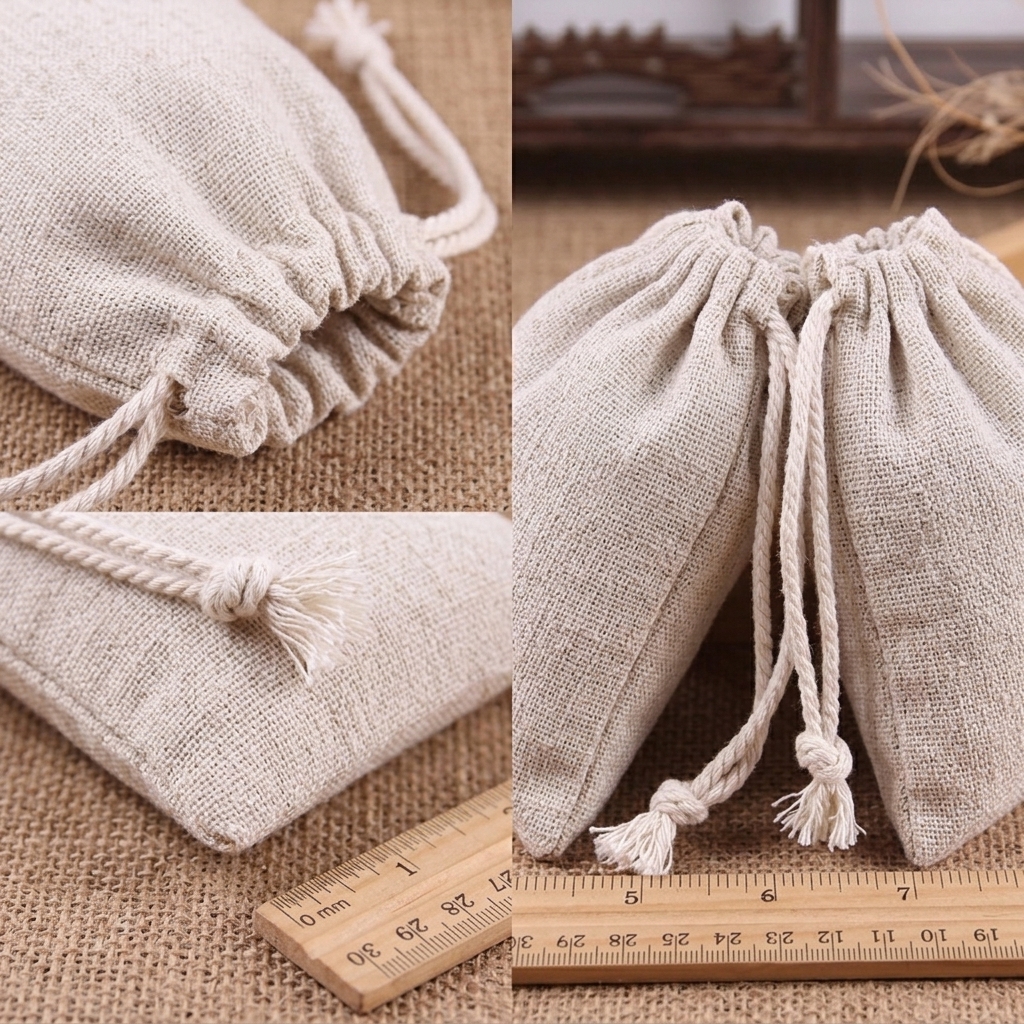 24pcs Beige Fabric Drawstring Pouch Set, Gift Bags