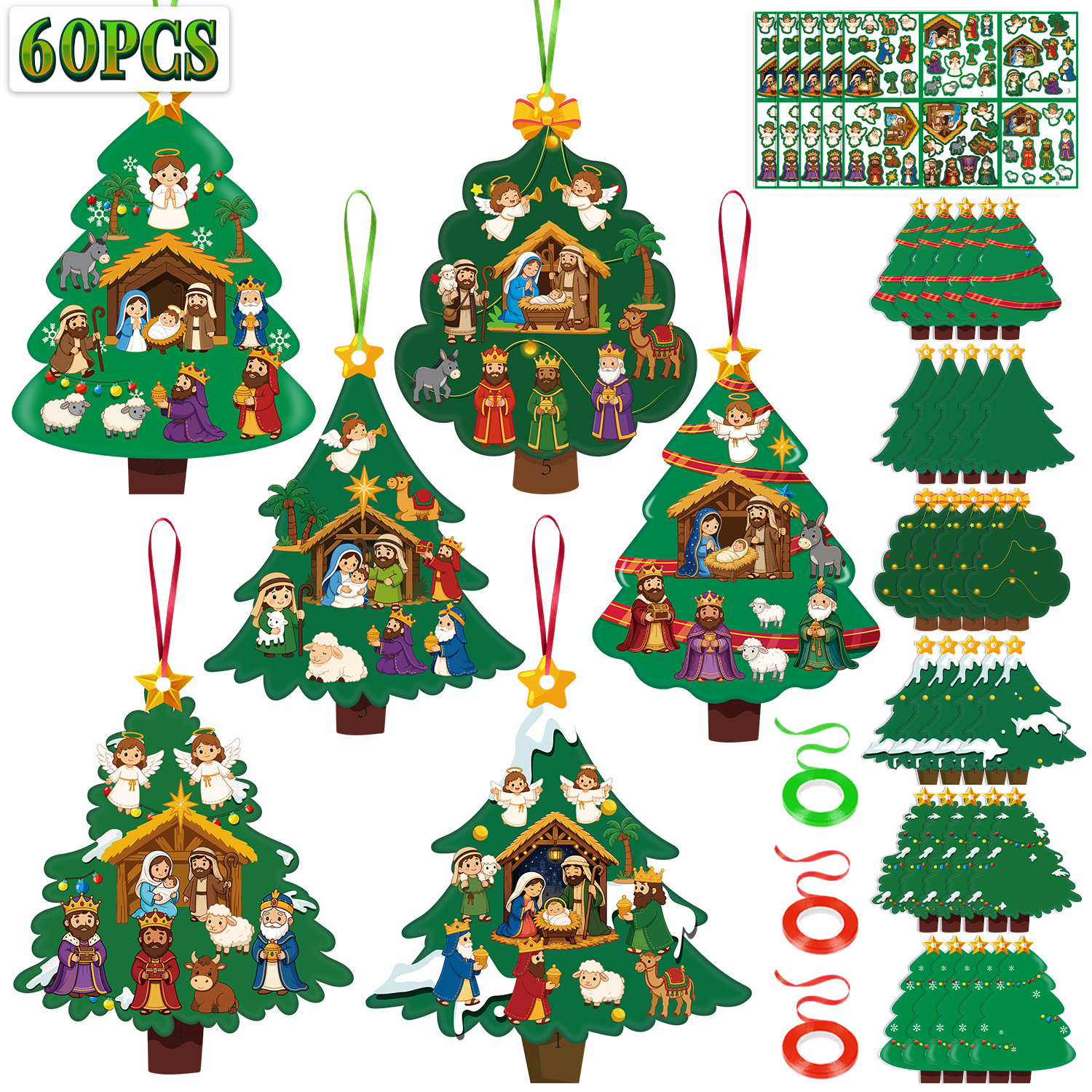 TEMU Kit da 60 pezzi di ornamenti natalizi cristiani adatti per decorazioni festive, in e bomboniere - Decorazione completa religiosa per albero con