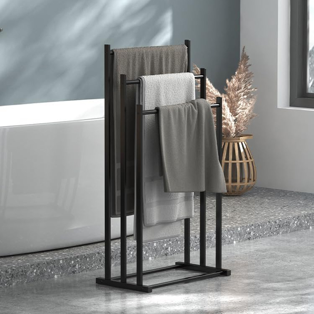 Towel Rack With 3 Rods Efficient Air Circulation For Bathroom Laundry Room Kitchen, Used As A Clothes Hanger Or Coat Rack