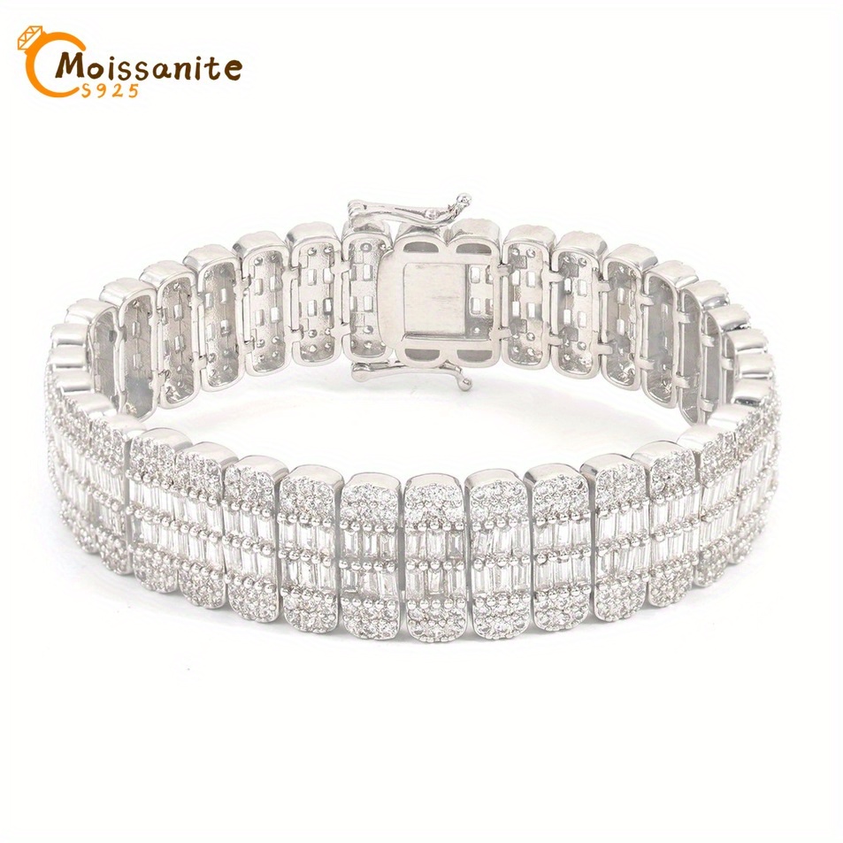 TEMU 4 Moissanite Double Spelling Bracelet For Women Men, Chain Length 19cm, 925 Sterling Silver High Quality Hip-hop Bracelet, Fashion Personality,