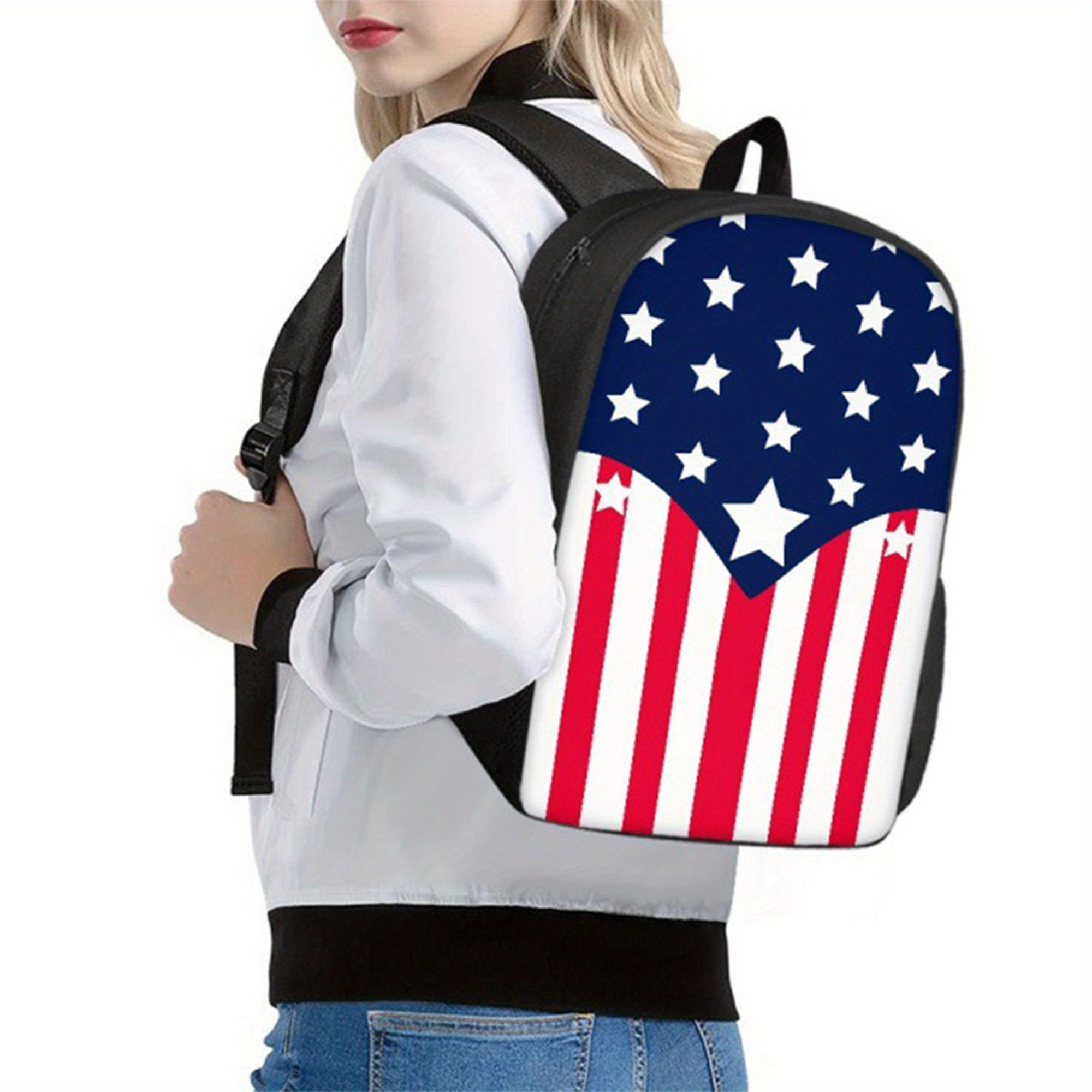 patriotic american flag backpack, lightweight polyester  display picture 3