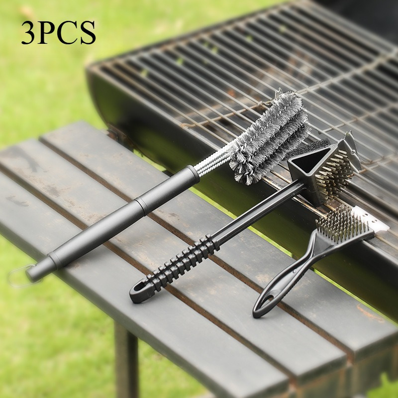 Image of Barbecue Cleaning Brush Set, Includes Steel Brush, Triangle Brush, Extended Wire Mesh Brush, 304 Stainless Steel Grill Iron Brush, Stain Cleaner, Suitable For Outdoor Grilling