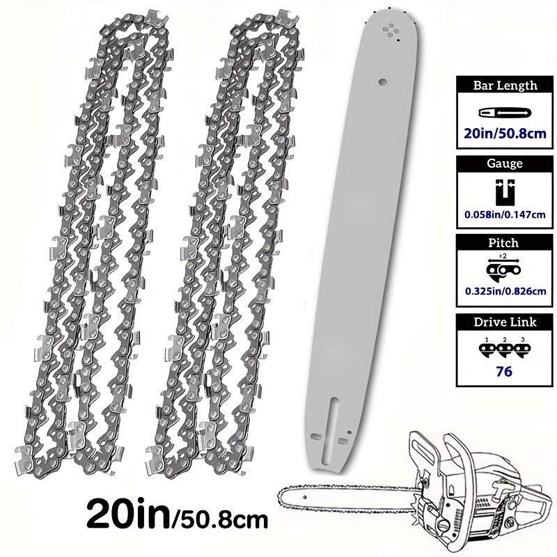 

20" Chainsaw Guide Bar And Chain Kit, 325" Pitch,.058" Thickness, 76 Drive Chain Links - Compatible With Blue Max, Oregon, Stihl - Durable Metal Construction