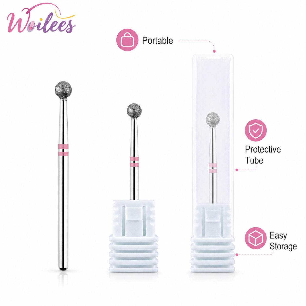 Diamond Ball Nail Drill Bit Cuticle Cleaner, Stainless Steel Tool