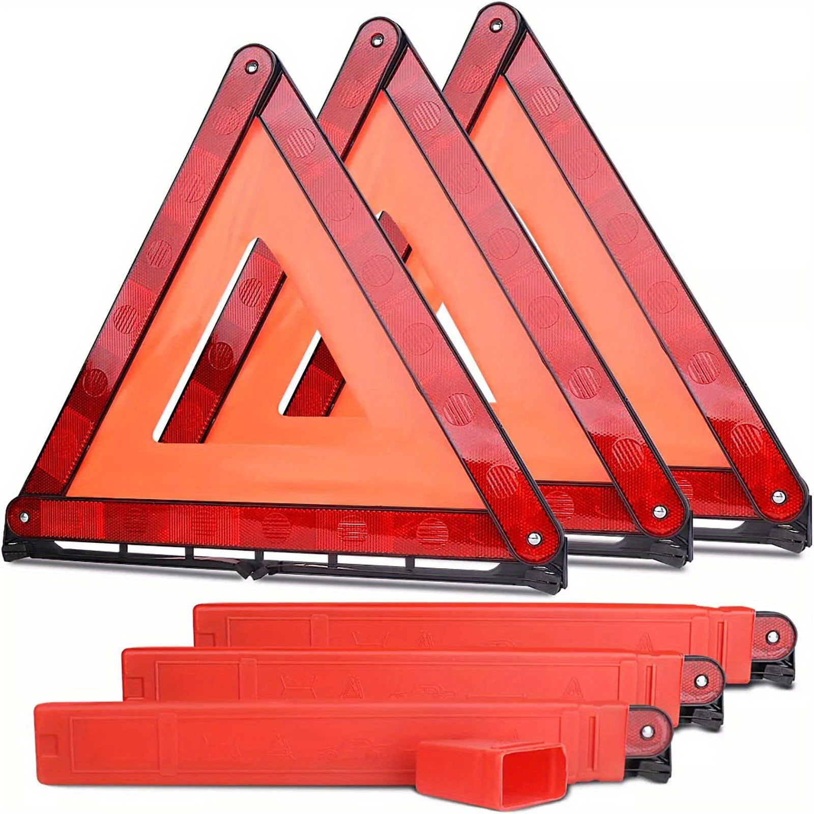 TEMU 2pcs Emergency Safety Warning Triangles, Roadside Kit For Car, Truck, Rv Vehicles, Reflective, Foldable
