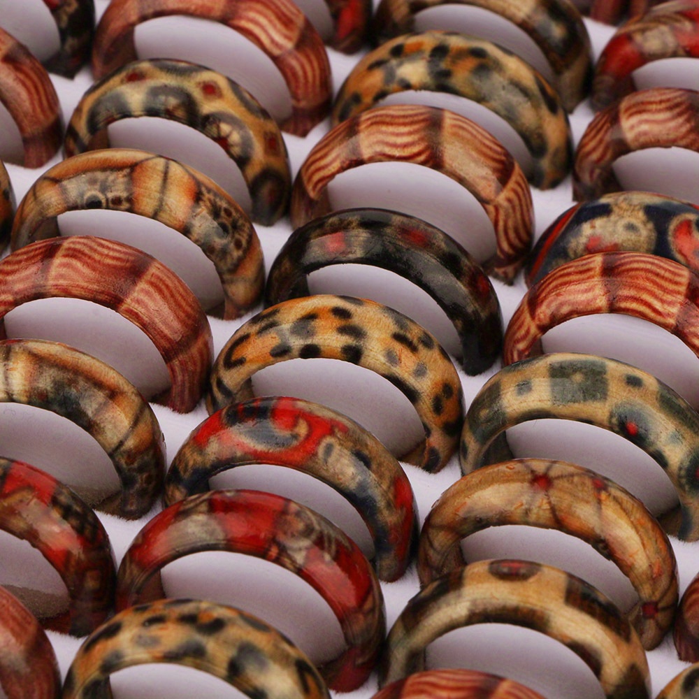 

Mix 10pcs Lot Round Patterned Wooden Rings Featuring African Totem Fashionable And Jewelry Wholesale Gifts