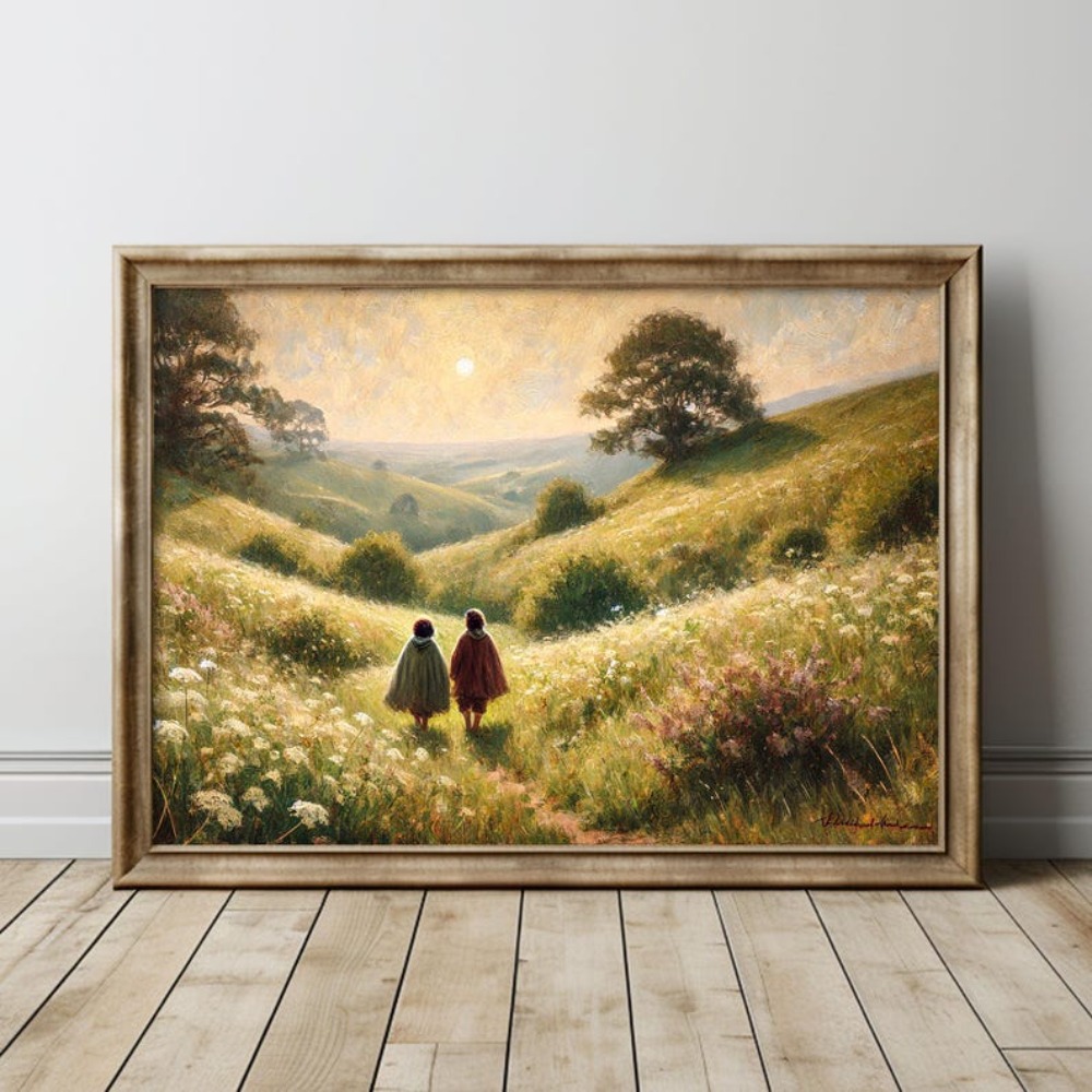 TEMU 2d Flat, 2d Flat, 1pc Canvas Painting Frameless Leaving The Rustic Painting, The Wall Art, Hobbiton Power Ring Fine Art Print