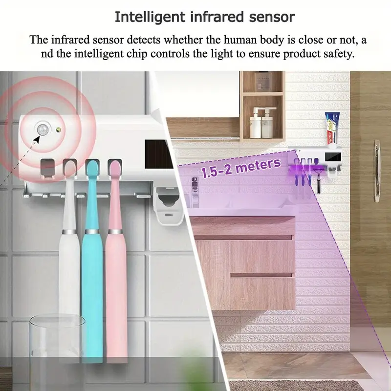 white black toothbrush holder wall toothbrush holder toothbrush holder set with 4 slots and 1 automatic toothpaste dispenser for ladies family bathroom accessories Product details 3