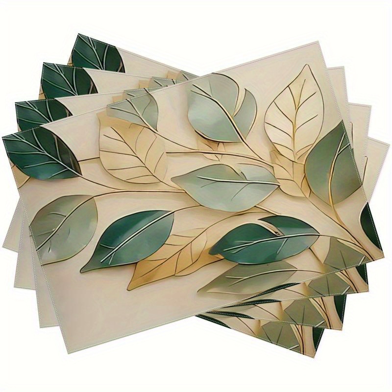 4pcs Leaf - Patterned Placemats For Table Decoration 12x18-inch Single-sided 2d Printing Fabric Table Mat Set For Dining And Home Use, Suitable For Table Decoration And Party Decoration