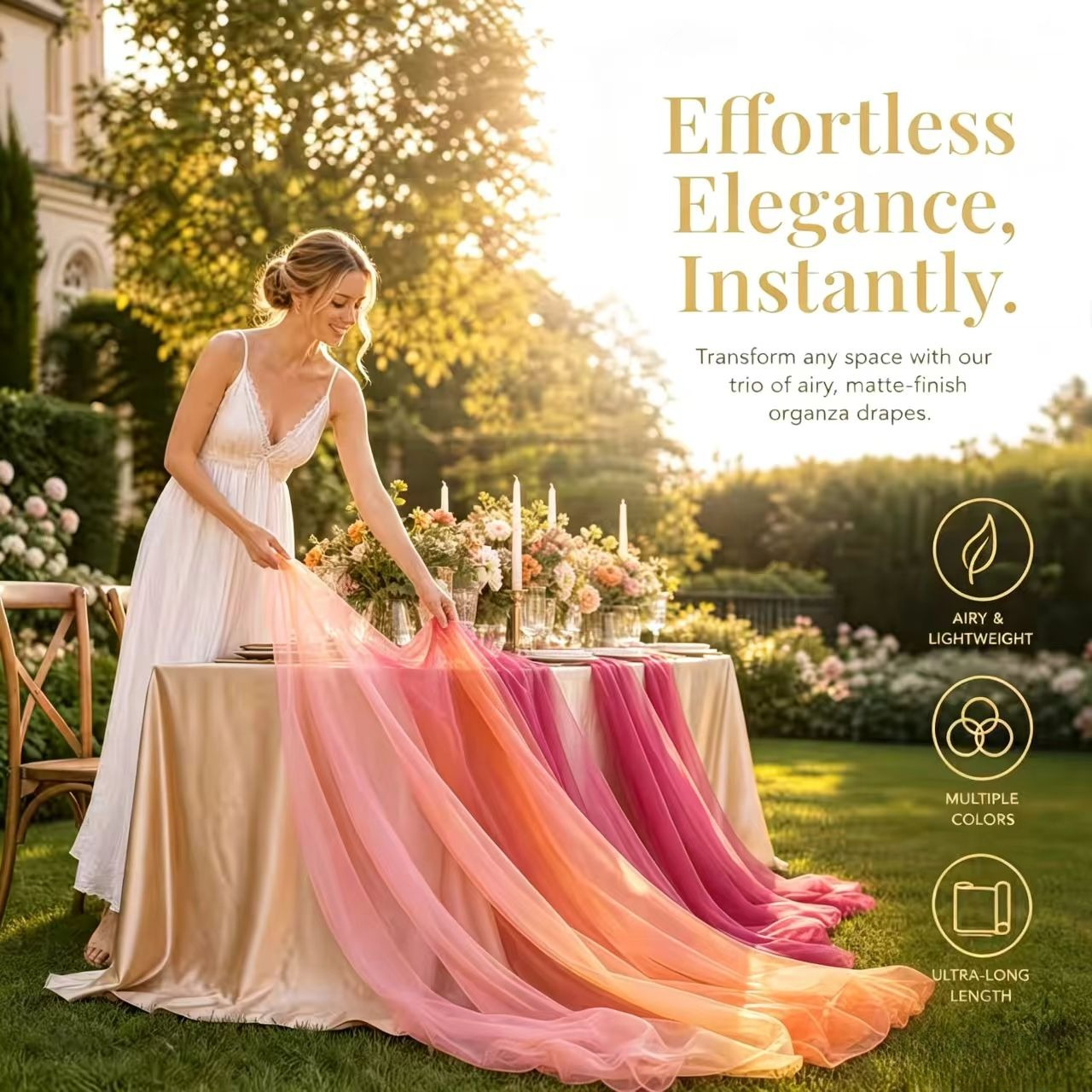 TEMU Length 3pcs Set. , Orange, And Pink 3-color Tulle Set, Suitable For Window Drapes, Table And Chair Decoration, Background Decoration, Etc. Easy