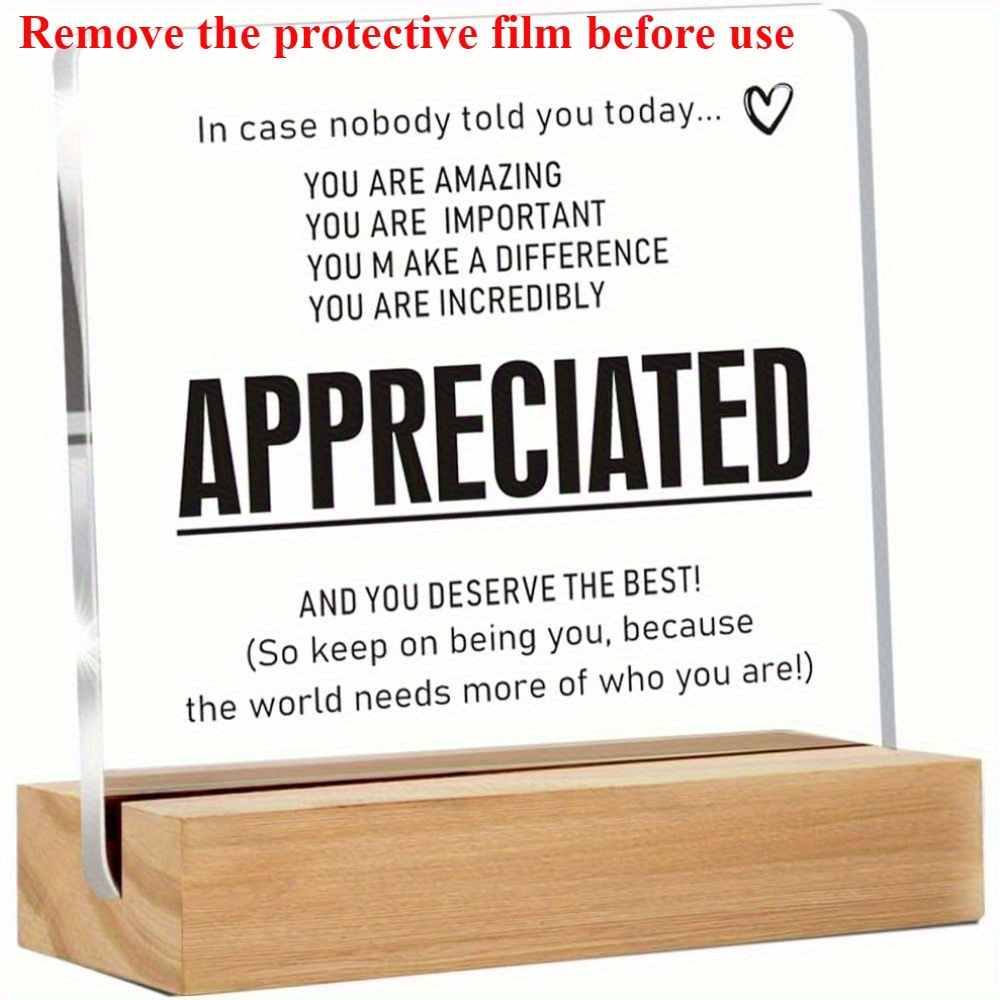 TEMU 2d Flat Printing, "you Are Incredibly Appreciated" Acrylic Sign - Uplifting Message For Colleagues, , Family, And Students - Decor For Home And