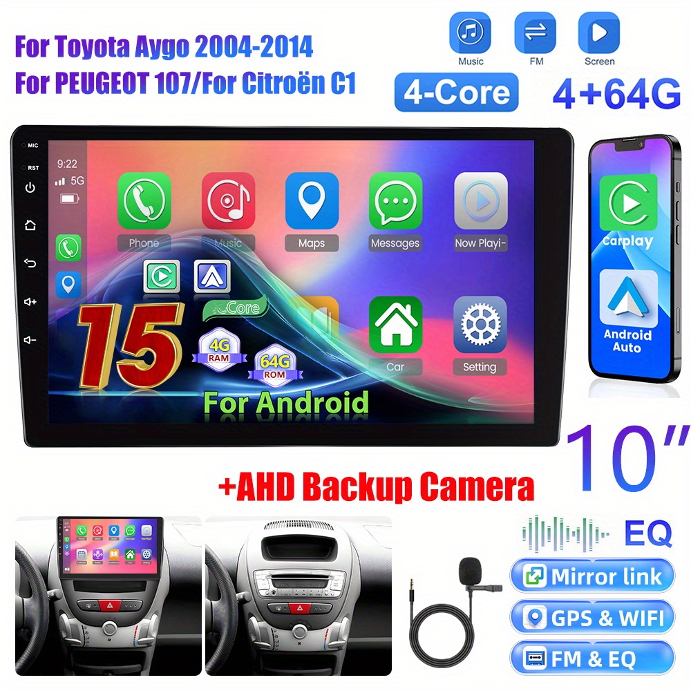 For Aygo// C1 Car Stereo Compatible 15 Double Din Radio With & Auto, 10” Touchscreen, Wireless/wifi, Backup Camera, Fm//swc/, Mic, For Navigation