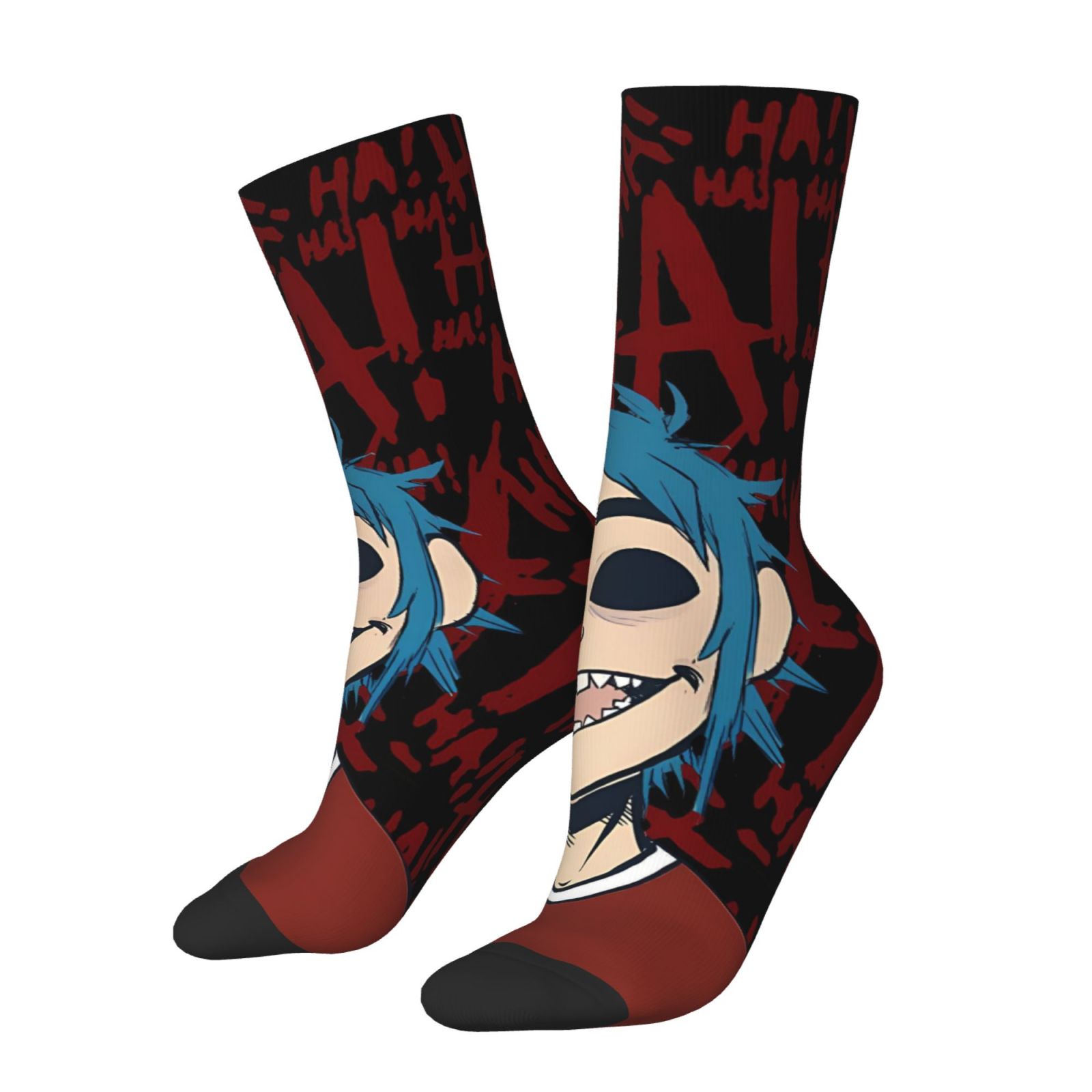 TEMU 1 Pair Unisex Fashion Happy Pattern 3d Digital Printed Socks, Novelty Crew Socks, Polyester & Spandex Blend For Men And Women Gifts, Contrast