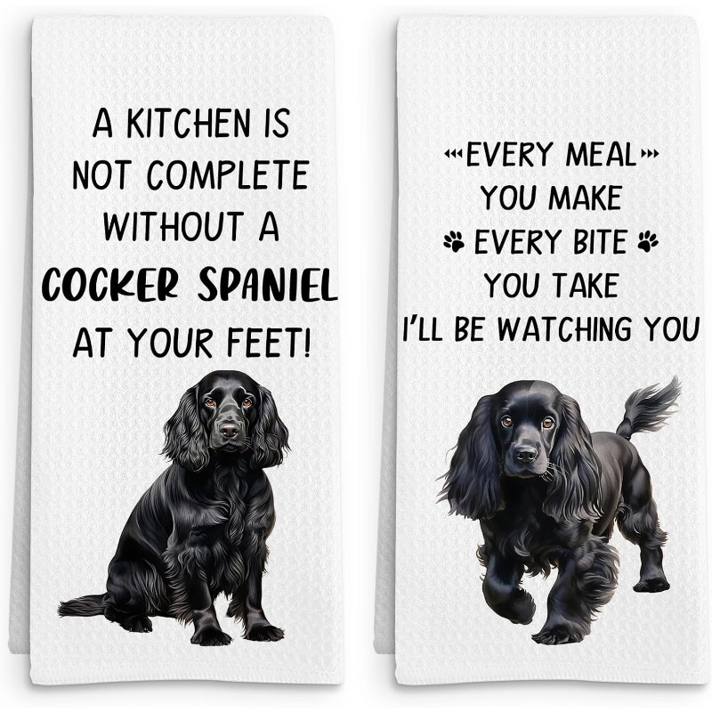 TEMU 2pcs 18 X 26 Inch Kitchen Towels Black Spaniel Gifts Dog, Gifts For Spaniel Lovers Hand Towel, Meal You Make Decorative Tea Dish Towels For