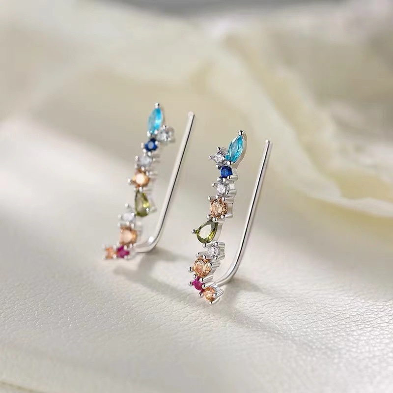 TEMU 2pcs 925 Pure Silvery Needle , Light Luxury, High-end Design, Colorful Zirconia Earrings And Studs