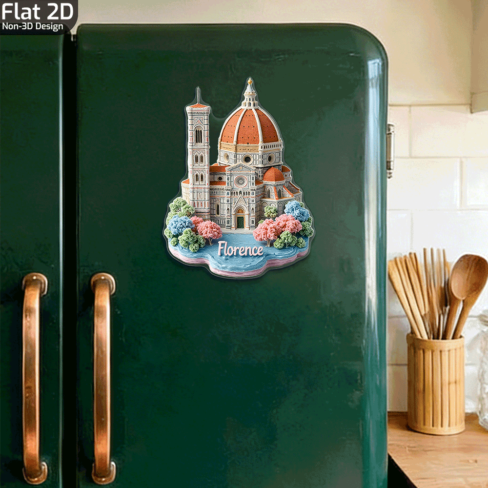 TEMU 2D Plat, 1 stuks, (2.4In X 3.1In), Florence Stad Acryl Koelkastmagneet, Renaissance Architectonische Decoratie, Woonkamer En Keuken Decoratieve