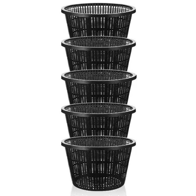 TEMU 5pcs Pond Plant Basket, Hydroponic Basket, 8.5-inch Round Aquatic Plant Net Cover, Large Plastic Net Cover, Black Mesh Pond Container, Suitable