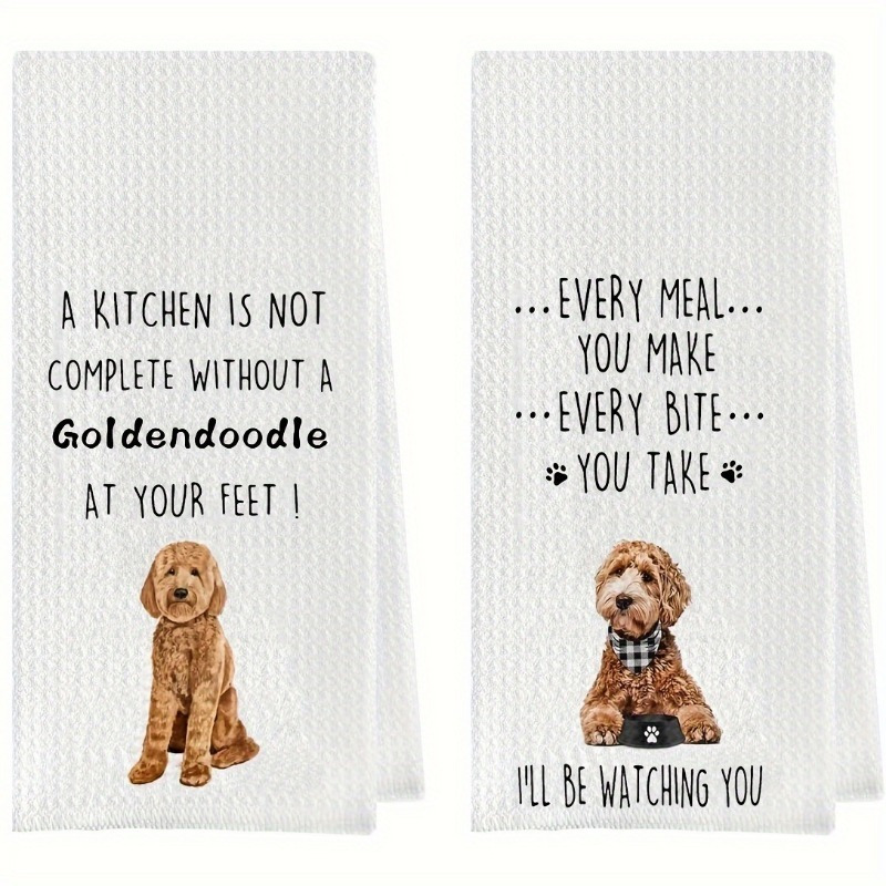 

2-pack Modern Polyester Kitchen Towels, 18x26 Inch, Super Soft Waffle Weave, Machine Washable, Cartoon Dog Themed Absorbent Dishcloths, Ideal Gift For Dog Lovers, Housewarming Present For Pet Owners