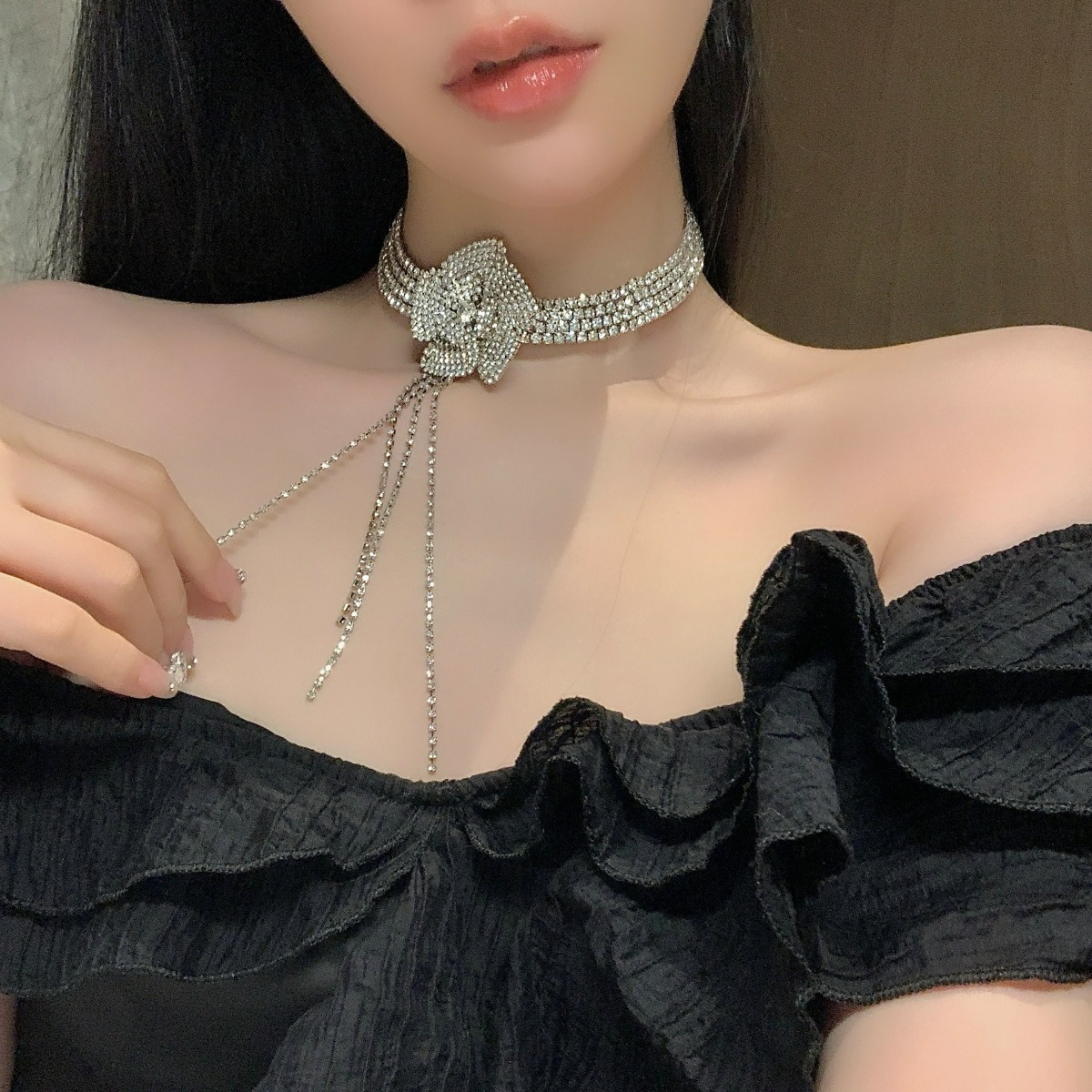 elegant floral fringe choker necklace for women - sparkling bridal wedding  jewelry, luxury party & formal dinner accessories, versatile , formal event  jewelry | sophisticated accessory | delicate chain - jewelry & accessories  - Temu