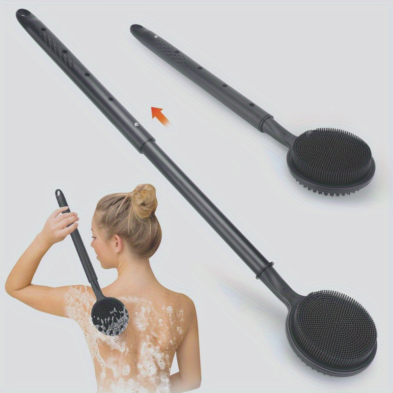 extra long back scrubber for shower with adjustable handle non slip double sided exfoliating bath brush   for dead light beige removal smooth light beige no battery needed   shower accessories   bristles body exfoliation   sturdy construction body brush   Product details 1