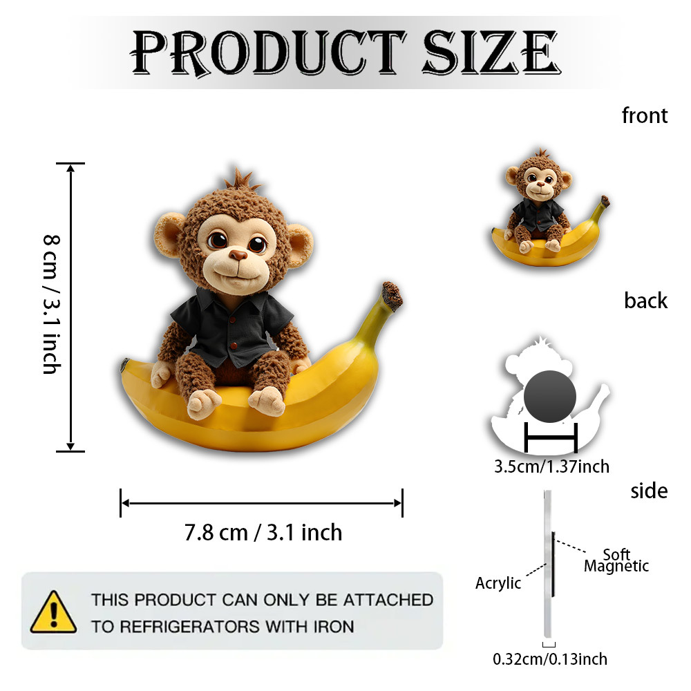 TEMU 1pc Banana Buddy Monkey Magnet - Adorable Ape-themed Refrigerator Magnets Suitable For Collectors, Birthdays, Christmas Gifts, 2d Flat Acrylic