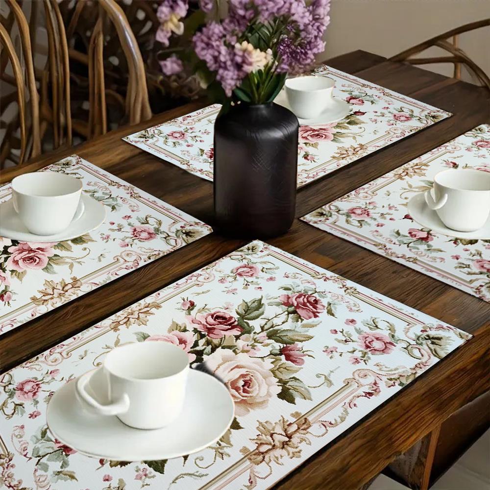 TEMU 4pcs Set, 2d Flat, Beautiful Vintage Victorian , Suitable For Holiday Table Decorations, Festive Tablecloth , And Home Kitchen Dining Room