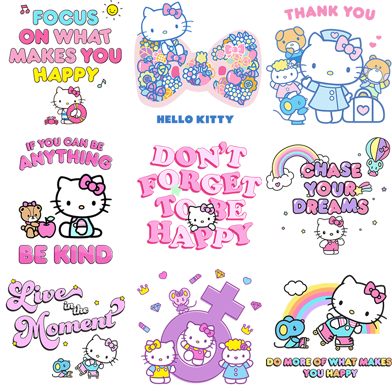 

9pcs Sanrio Hello Kitty & Friends Iron-on Transfer Decals - Vibrant & Apparel Customization Kit, Gifts