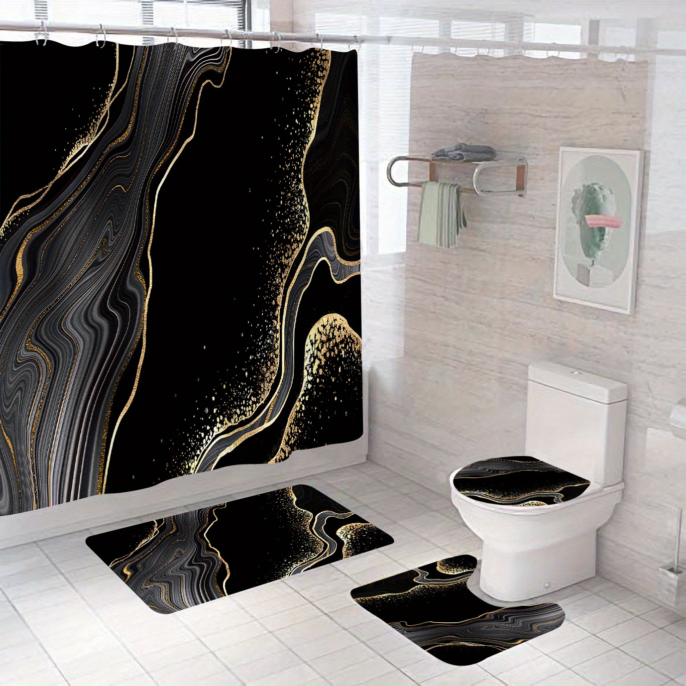 

Jit1/3/4pcs Shower Curtain Set -slip Rug, Bathroom Decoration, Bathroom Accessories Including Bathroom Rug, U-shaped Mat, Toilet Mat, 180x180cm Shower Curtain 12