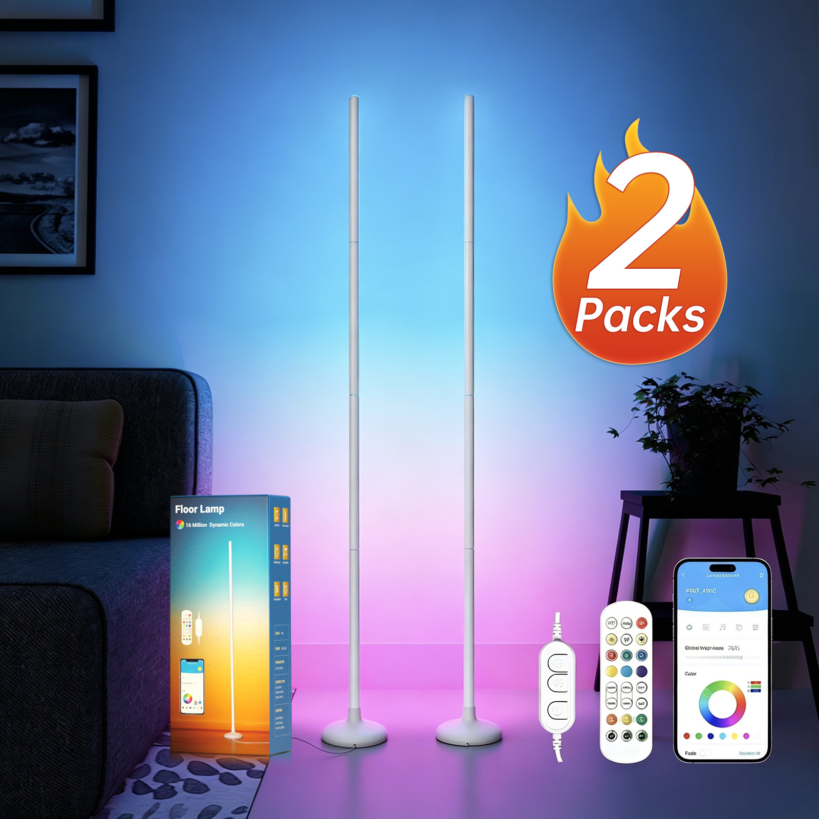 TEMU Smart Rgb Corner Floor Lamp, Via Wireless App And Remote Controller, Plastic Modern Minimalist Standing Corner Lamp, Black And White Optional,