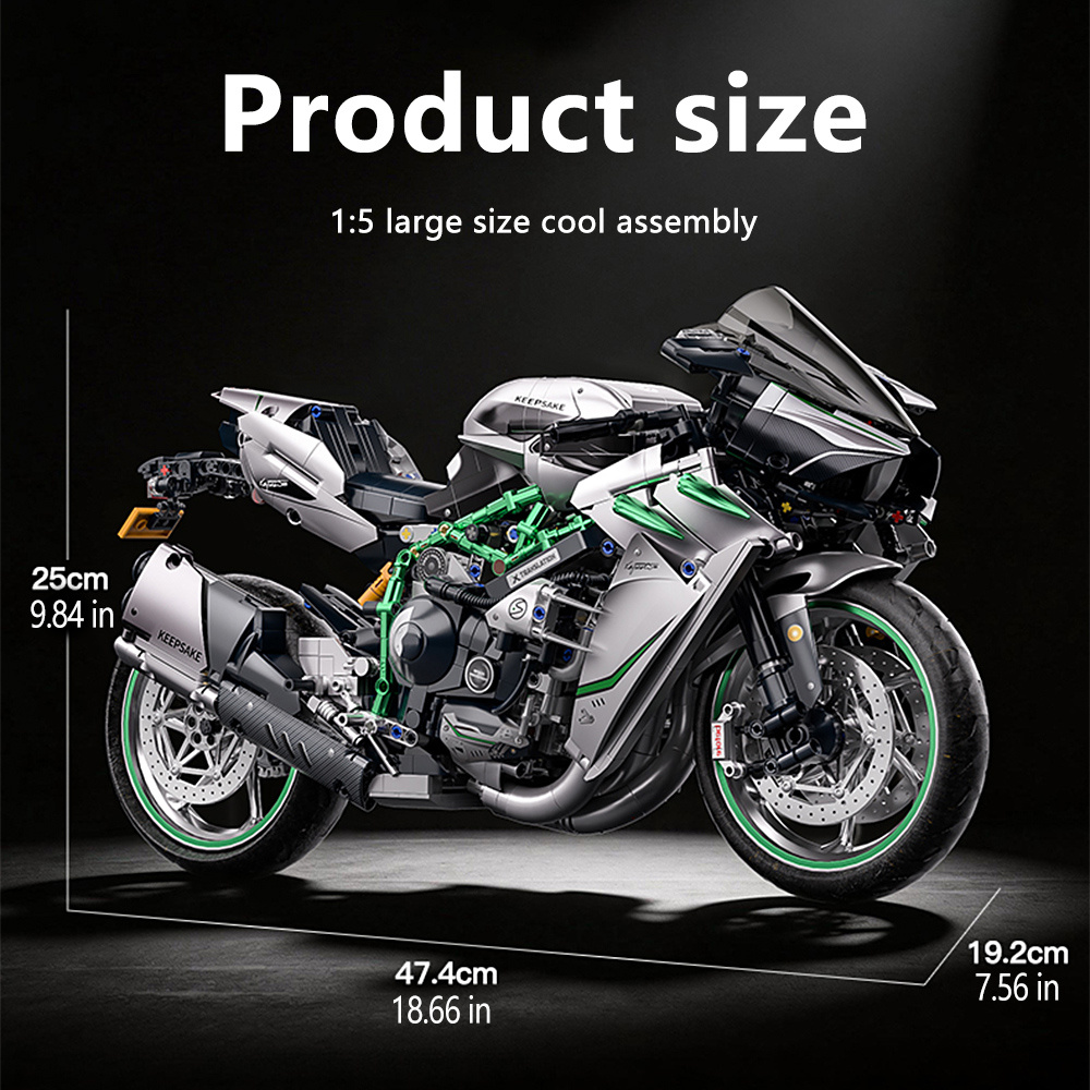 Image of 2248pcs 1:5 Scale Oversized Motorcycle Building Block Set, 47.4cm (18.6in) Large Technical Motorcycle Model, Collection Super Motorcycle Construction Toy Gift For Motorcycle Lovers