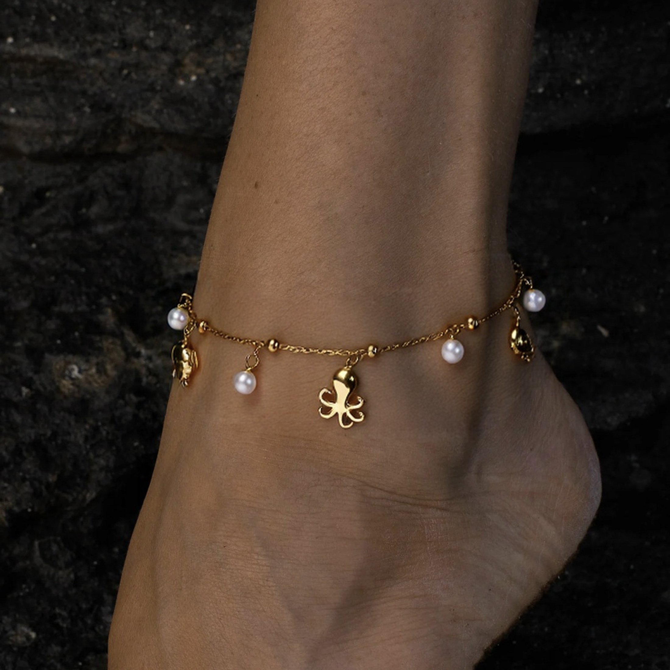 Image of Octopus Turtle Whale Anklet Women Stainless Steel Golden Simulated Sea Creature Beach Fashion Accessory Gift