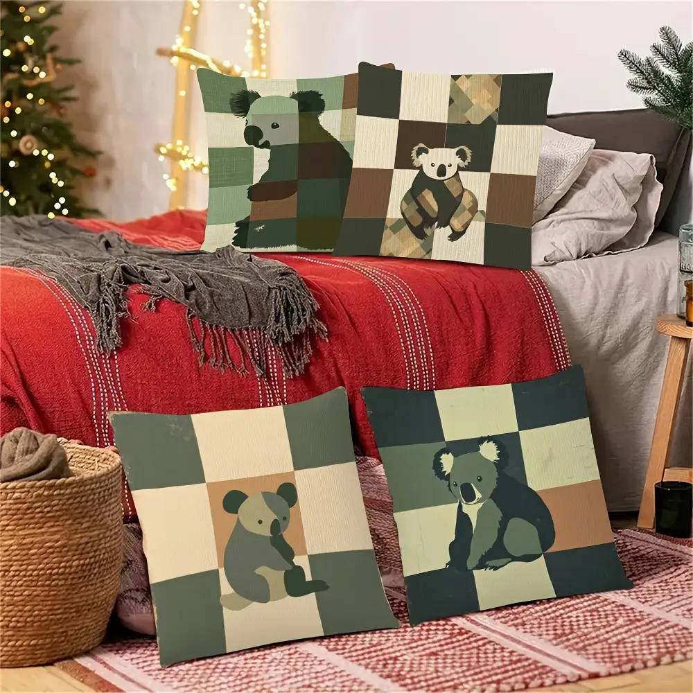 4pcs vintage koala pillow covers double sided printed koala   zipper closure machine washable for living room bedroom sofa car decor   minimalist bohemian home decoration no insert needed perfect housewarming gift bedroom accessories contemporary style durable fabric decorative pillows interior designers Product details 3