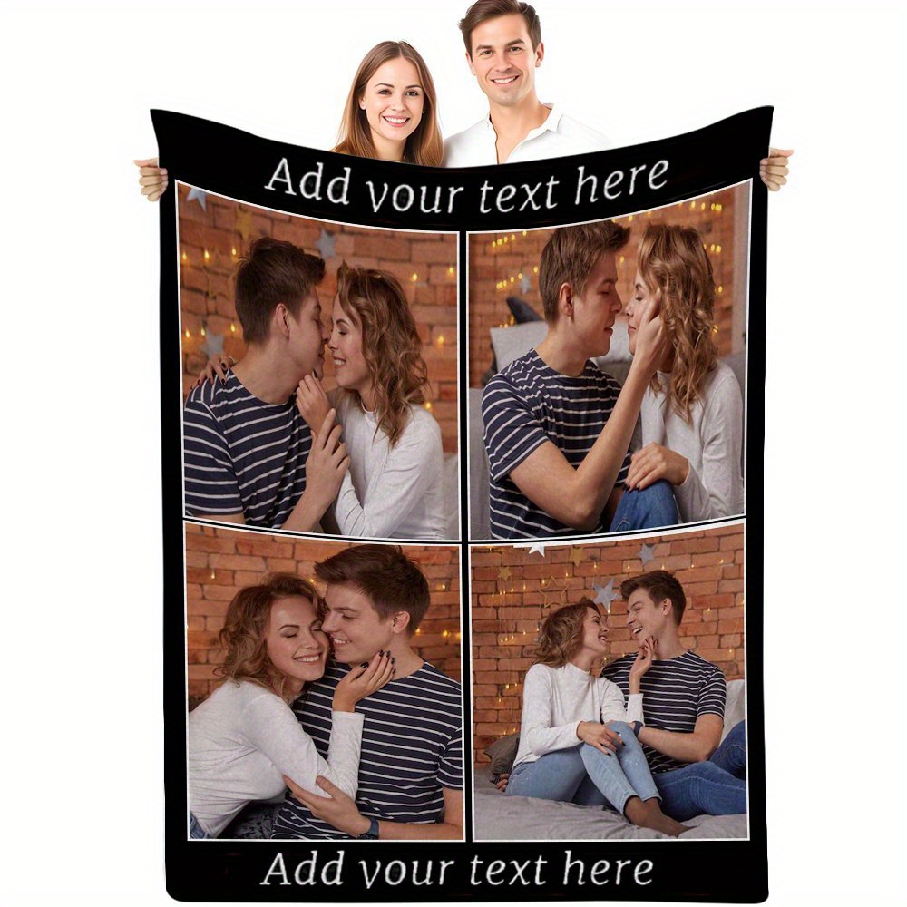 

Personalized Photo & Text Blanket - , Cozy Throw For Couch, Bed, Camping - Perfect Gift For Couples On Birthdays, Christmas, Valentine's Day