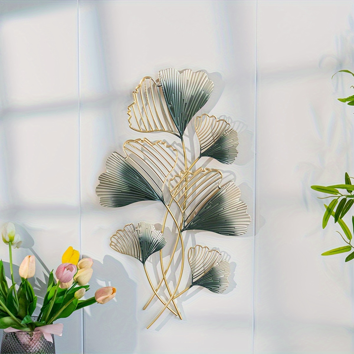 TEMU 2d Flat Ginkgo Leaf Wrought Iron Wall Decoration, Living Room Sofa Background Wall Decoration, Tv Background Wall Decoration