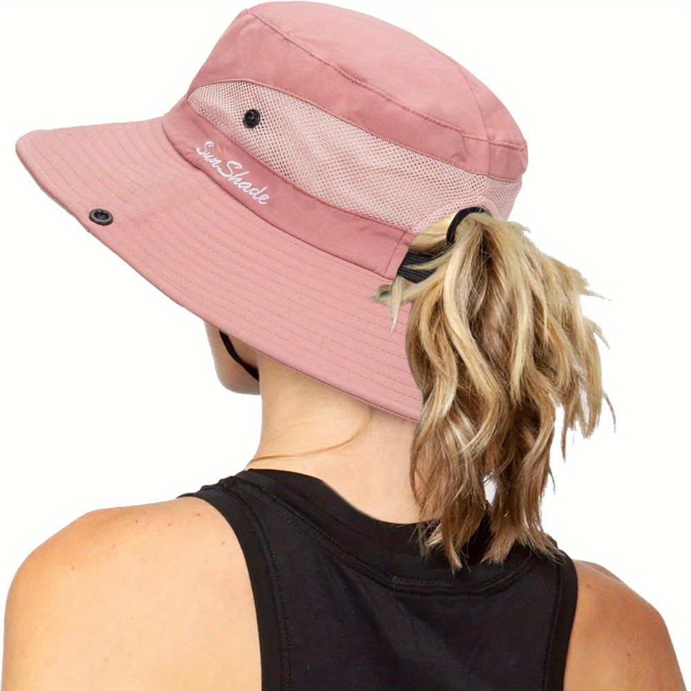 Wide Brim Sun Hat with Ponytail Hole Adjustable Buckle Foldable Beach Fishing Amazon.com: huablo Wide Brim Hats for Woman Foldable Hats  main image 4