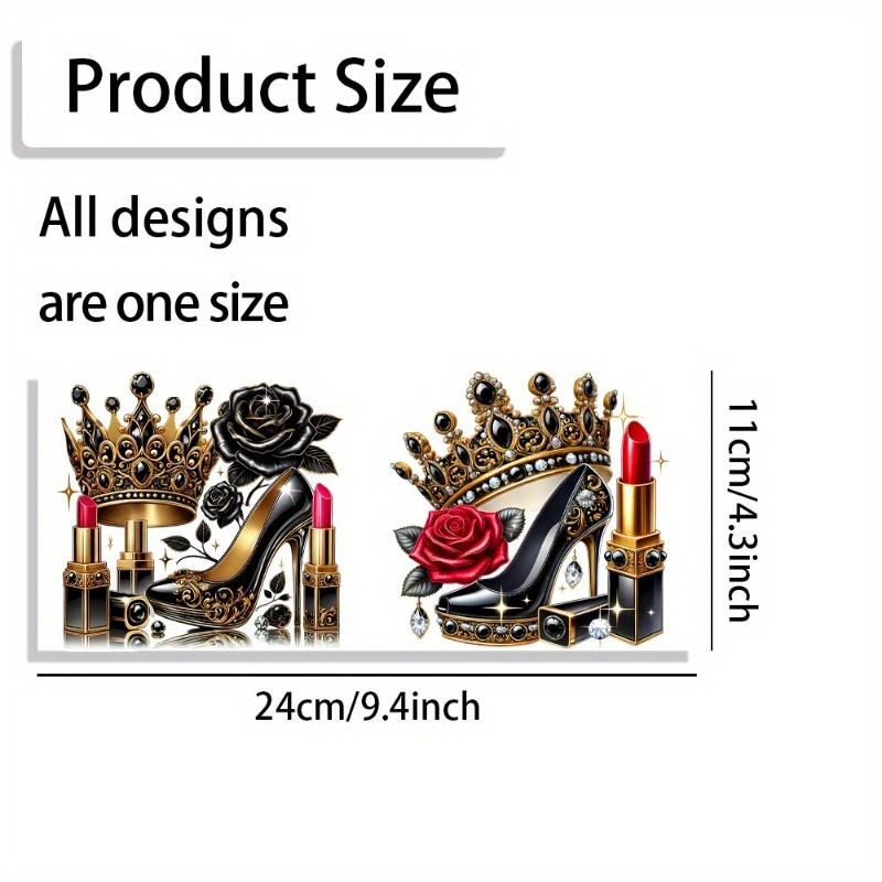 TEMU Lot de 5 pièces Patchs UV DTF Autocollants - Design Chaussure à Talons Hauts avec de Chaussures pour DIY, Décoration de Tasses, Bocaux