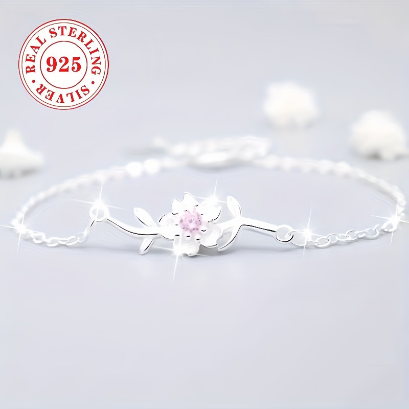 TEMU Elegant And S925 Exquisite Silvery Bracelet, Ladies' Cherry Bracelet, Stylish And Elegant Design - And Parties - Birthdays - Banquets - Thanksgiving - Perfect Ladies' Charm Gift